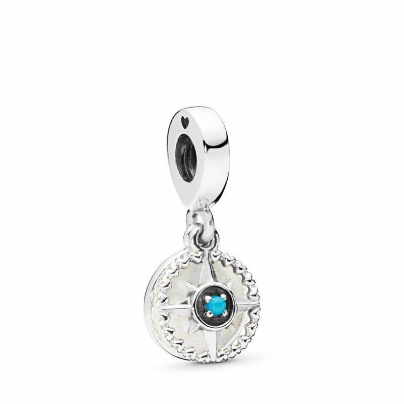 Pandora Compass Rose Dangle Charm - Sterling Silver/Enamel/Blue/Crystal - Canada | OH7182MD